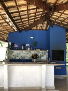 pared azul con encimera en una habitación en Terra Bahia, en Aracaju