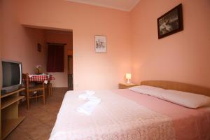 una camera d'albergo con letto e TV di Apartments Neda - Poreč South a Poreč (Parenzo)