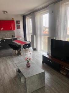 Televízia a/alebo spoločenská miestnosť v ubytovaní Apartament Metropolia typu deluxe, free WiFi, FV