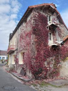 a building covered in ivy on the side of a street at chambres d hôtes Le labyrinthe du peintre in Bransat