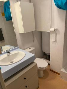y baño con lavabo blanco y aseo. en Appartement cosy 27 m2 idéal 5 personnes en Saint-François-Longchamp