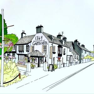 un dibujo de una calle en un pueblo en Garth Hotel, en Grantown-on-Spey