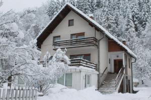 a house in the snow with snow covered trees at Planinska kuća za odmor Vuković in Podgrab