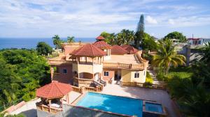 an aerial view of a house with a swimming pool at Ocean View Terrace in Montego Bay
