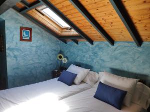 a bedroom with a bed with blue walls at Casa La Fonte in Barcia