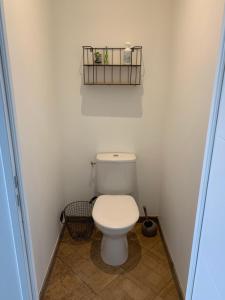 ein Bad mit einem WC und einem Regal an der Wand in der Unterkunft LA BERGE in Amiens + 7 Fotos