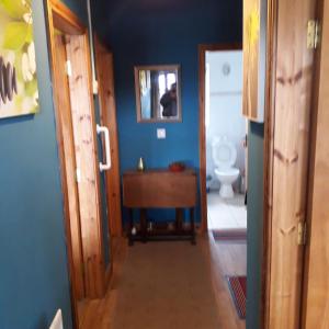 pasillo con baño con lavabo y aseo en Riverview House en Enniskillen