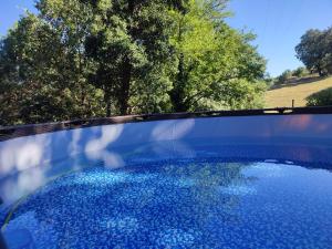 ein Pool mit blauem Wasser und Bäumen im Hintergrund in der Unterkunft Casa Rural El Molino in Gavilanes