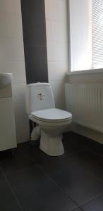 a bathroom with a white toilet in a room at Hotel Aragvi in Cherkasy