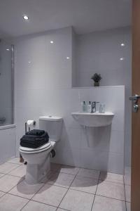 a bathroom with a toilet and a sink at West End Escape - Prime Location in Glasgow