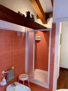 e bagno con doccia, servizi igienici e lavandino. di Euganean Hills Natural Park: Casale Il Boschetto a Torreglia