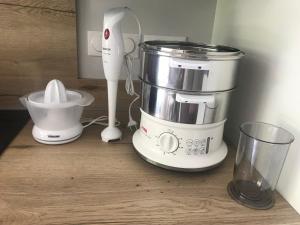 eine Küchenmaschine und ein Mixer auf einer Theke in der Unterkunft Clos du chapitre T2 - 2pers in Brides-les-Bains