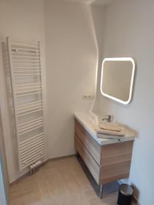 La salle de bains est pourvue d'un lavabo et d'un miroir. dans l'établissement Studio Citadelle & proche centre historique, à Liège