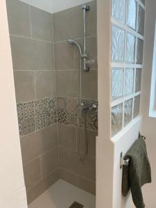a shower with a shower head in a bathroom at LES GRENOUILLES in Amiens +6 photos