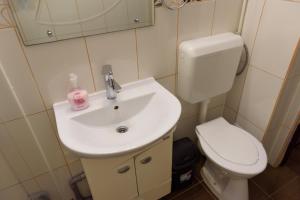 une salle de bains avec un lavabo blanc et des toilettes dans l'établissement Ultracentral Apartment - "Saint Anthony" Church & Old Town View, à Bucarest 18 autres photos