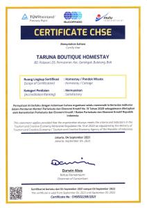 Certifikát, hodnocení, plakát nebo jiný dokument vystavený v ubytování Taruna Boutique Homestay & Spa