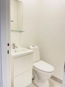 a white bathroom with a toilet and a sink at aday - Aalborg mansion - Big apartment with garden in Aalborg