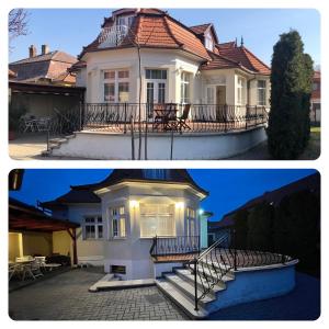 two pictures of a white house with a roof at Villa de Lux Szekszárd in Szekszárd