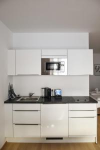 Kuchyň nebo kuchyňský kout v ubytování easy flat Hyrtlgasse