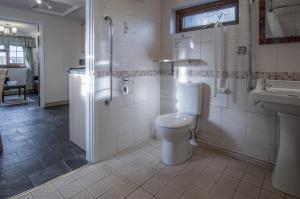 a bathroom with a toilet and a shower and a sink at Lilac Cottage - 1 Bedroom Cottage - Amroth in Amroth