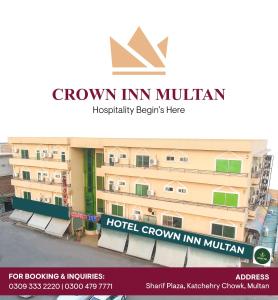 a sign for a hotel in muhililani at Hotel Crown Inn Multan in Multan