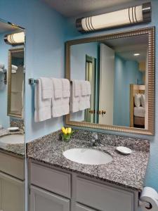 a bathroom with a sink and a mirror at Sonesta ES Suites Houston - NASA Clear Lake in Webster