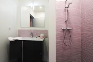 a bathroom with a sink and a shower at Plein Sud avec Jacuzzi Privatif et parking privé in Sarlat-la-Canéda