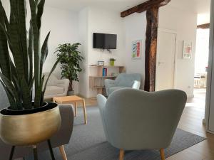 波圖加萊特的住宿－Gran bilbao vistas impresionantes a estrenar，客厅配有两把椅子和盆栽植物