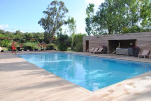 a swimming pool in a backyard with a fireplace at San Giovanni in Porto-Vecchio