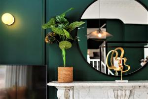 een plant op een tafel voor een spiegel bij Your Apartment I Clifton House in Bristol