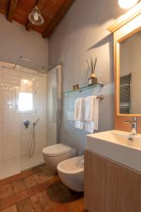 y baño con aseo, lavabo y ducha. en Tuscany View Montalcino, en Montalcino