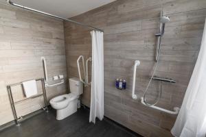 a bathroom with a toilet and a shower at Belmont Llandudno in Llandudno