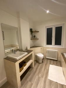 een badkamer met een wastafel en een toilet bij White Heather Terrace in Bovey Tracey