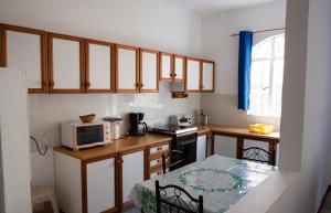 蒙舒瓦西The Impala Mauritius holiday and leisure flat Mon Choisy -Trou aux biches的带桌子和微波炉的小厨房