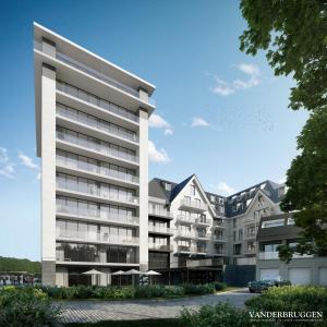 un montage architectural d’un bâtiment dans l'établissement Hotel de Schelde, à Cadzand-Bad