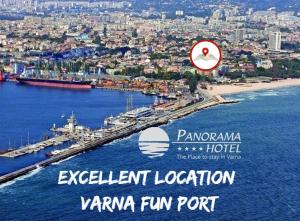 a sign for an island in the water with a harbor at Panorama Hotel - Free EV Charging Station in Varna City