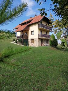 uma casa numa colina com um jardim verde em Vila Milija em Bajina Bašta
