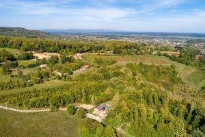 an aerial view of a house on a hill with trees at Jungle House with private pool and hot tub in Sveti Ivan Zelina