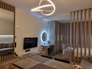 Televízia a/alebo spoločenská miestnosť v ubytovaní Iris City Center Premium Studio