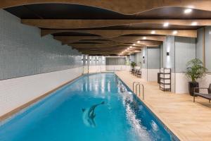 a swimming pool with a dolphin in the middle at Meriton Suites Sussex Street, Sydney in Sydney