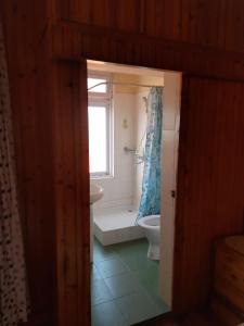 ein Bad mit einer Badewanne, einem WC und einem Fenster in der Unterkunft SEWANS PLACE Homestay in Mirik