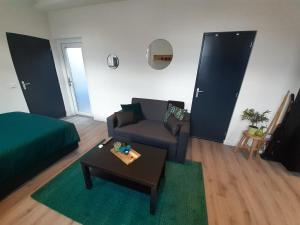 Una sala de estar con un sofá y una mesa de café. en Appartement DELUXE, en Tilburg