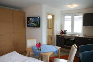 Kuchyň nebo kuchyňský kout v ubytování Apartmenthaus Dornröschen
