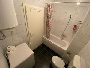 a small bathroom with a toilet and a bath tub at Apartment Andrea in Trebinje +35 photos