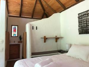 een slaapkamer met een bed en een kruis aan de muur bij No Sólo Río in La Vega