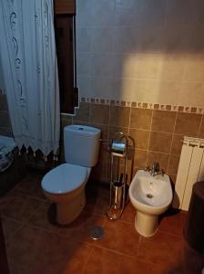 a bathroom with a toilet and a sink at Casa Rural Marina in Curiel de Duero +14 photos