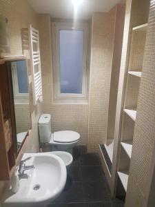 bagno con lavandino, servizi igienici e finestra di Bilbao Cozy Apartment with free Wifi a Bilbao