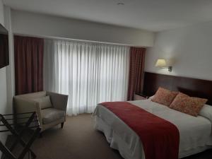 a hotel room with a bed and a chair at Hotel Neptuno in Mar del Plata
