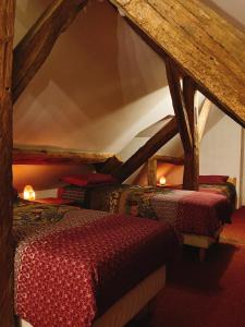 a attic room with two beds in a attic at L’Alcalys - Maison de vacances au vert - Sans TV in Saint-Aignan