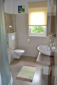 baño con lavabo y aseo y ventana en Villa Danica, en Labin